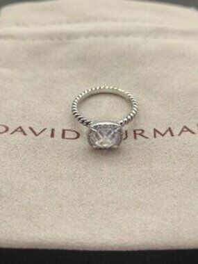 David Yurman Silver Ring with Clear Stone Size 8